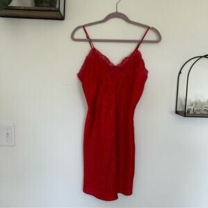 Erika Taylor Intimates Red‎ Lace Trimmed Chemise Nightie Lingerie Size Small